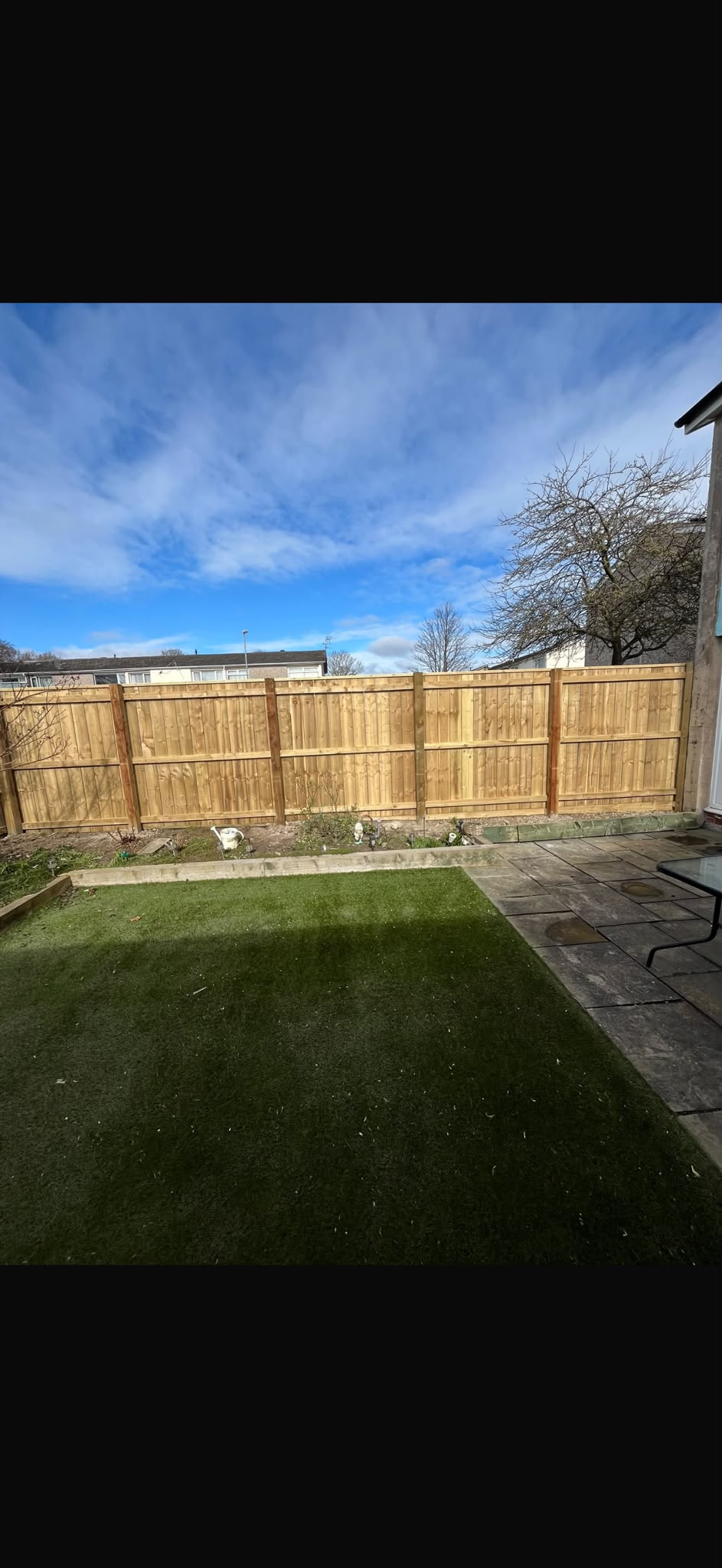 Timber fencing around a garden boundary.